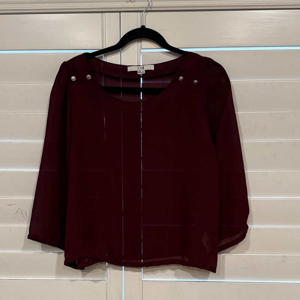 Akribos XXIV Burgundy Chiffon Blouse